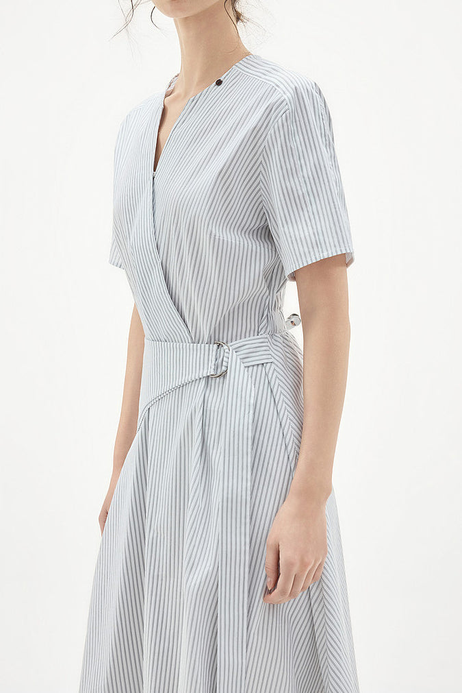 Elegant Striped V-Neck Dress - liwisi
