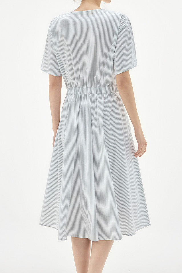 Elegant Striped V-Neck Dress - liwisi