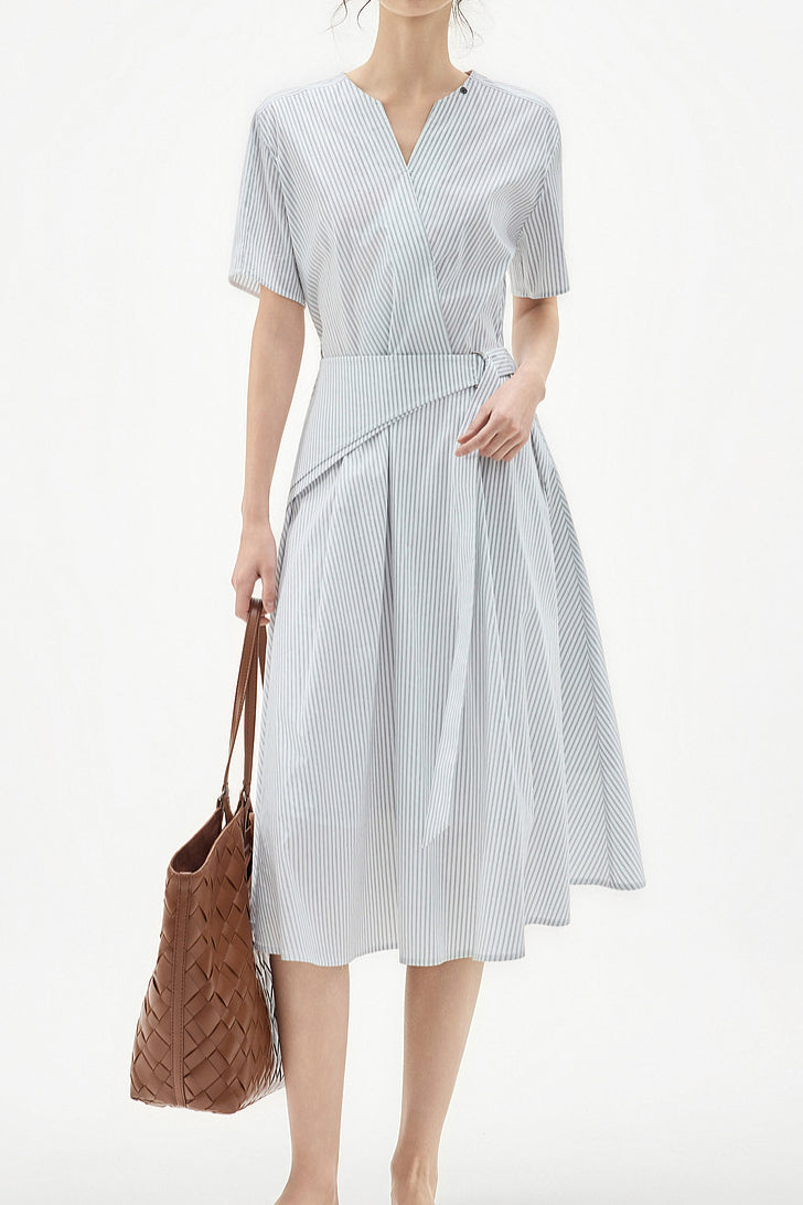 Elegant Striped V-Neck Dress - liwisi