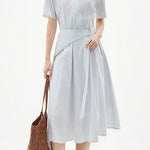 Elegant Striped V-Neck Dress - liwisi