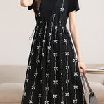 Elegant Printed Fake Two-Piece Waisted Dress - liwisi