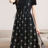Elegant Printed Fake Two-Piece Waisted Dress - liwisi