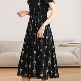 Elegant Printed Fake Two-Piece Waisted Dress - liwisi