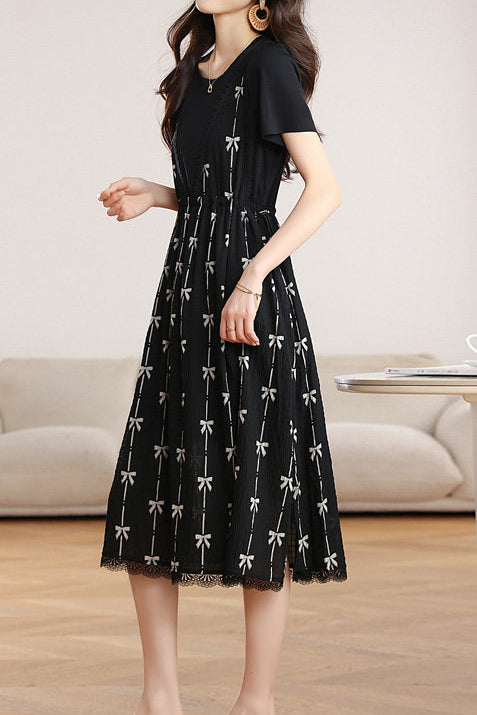 Elegant Printed Fake Two-Piece Waisted Dress - liwisi