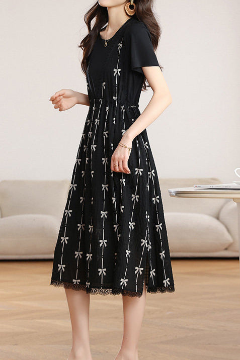 Elegant Printed Fake Two-Piece Waisted Dress - liwisi