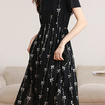 Elegant Printed Fake Two-Piece Waisted Dress - liwisi