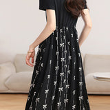 Elegant Printed Fake Two-Piece Waisted Dress - liwisi