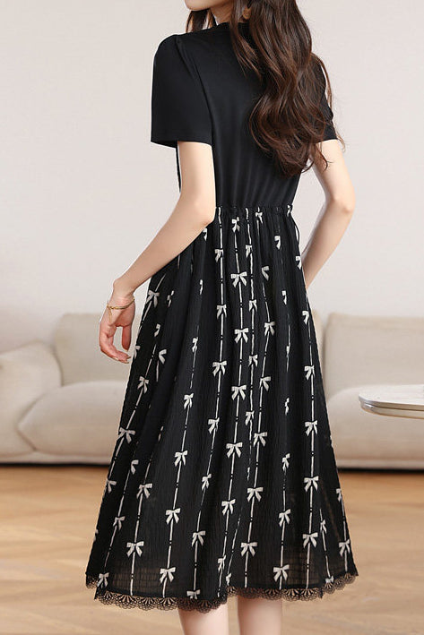 Elegant Printed Fake Two-Piece Waisted Dress - liwisi