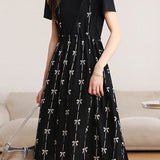 Elegant Printed Fake Two-Piece Waisted Dress - liwisi