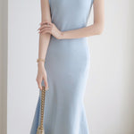 Elegant V-Neck Knit Mermaid Long Dress - liwisi