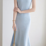 Elegant V-Neck Knit Mermaid Long Dress - liwisi