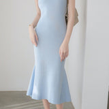 Elegant V-Neck Knit Mermaid Long Dress - liwisi