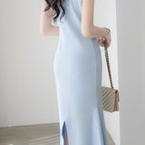 Elegant V-Neck Knit Mermaid Long Dress - liwisi