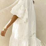 Casual Hip Collar Tie Embroidered Dress - liwisi