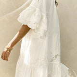 Casual Hip Collar Tie Embroidered Dress - liwisi