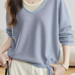 Casual Fake Two-Piece Seven-Point Sleeve Drawstring Knit Sweater - liwisi