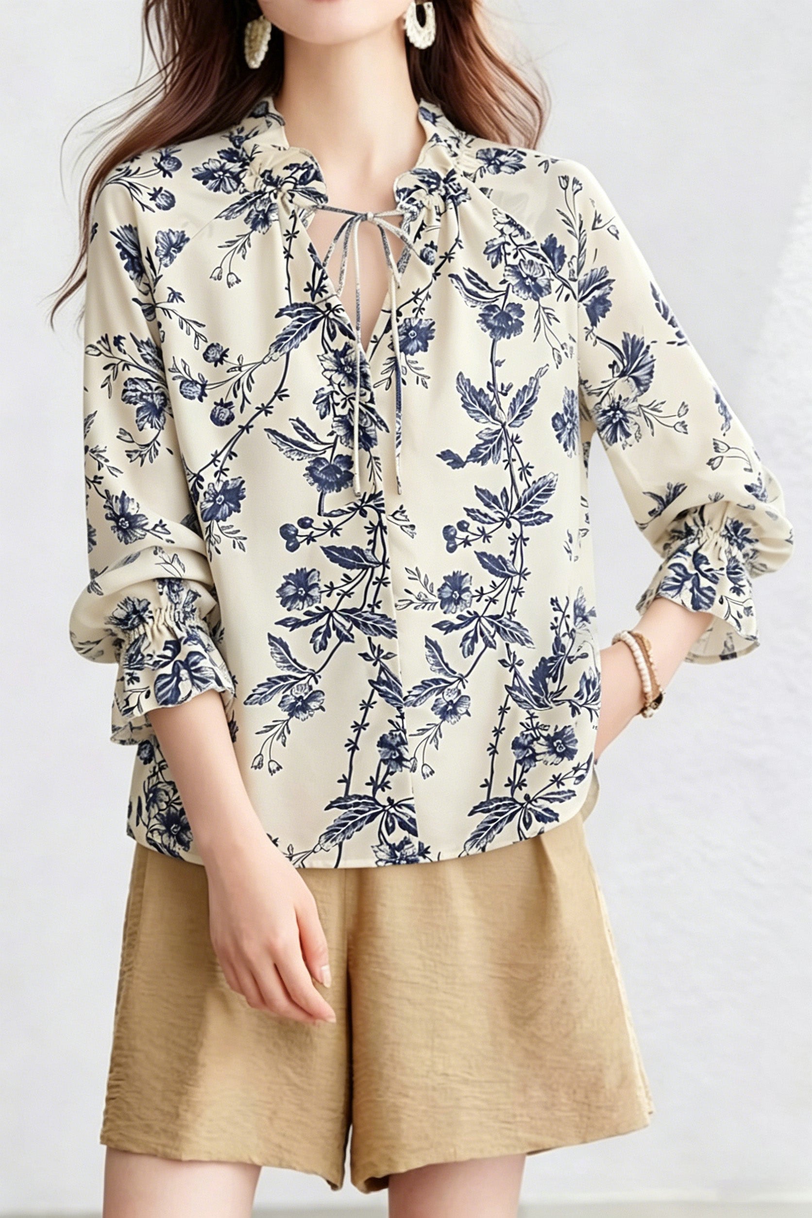 Elegant Loose Printed Tie Shirt - liwisi