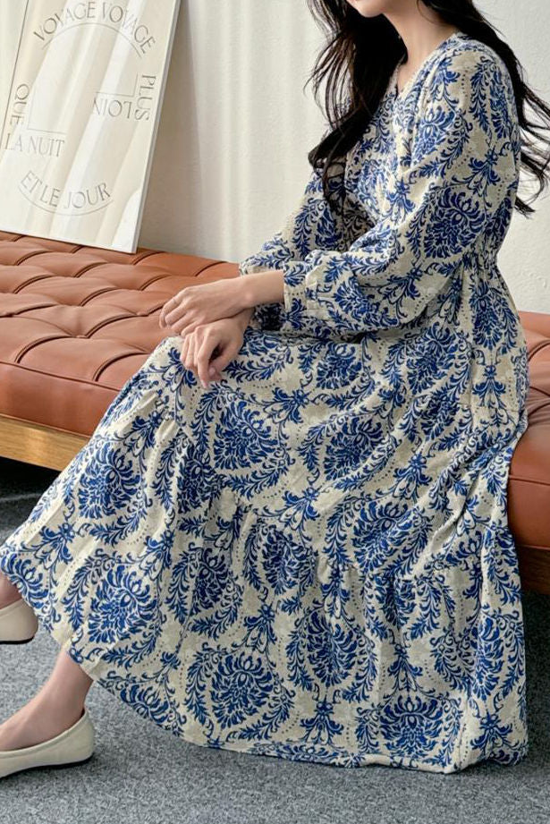 French Elegant Printed V-Neck Dress - liwisi