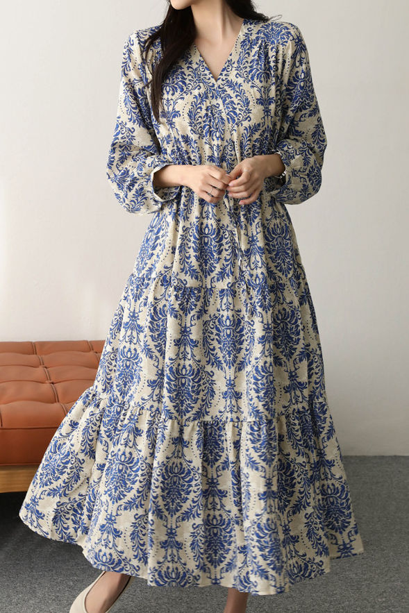 French Elegant Printed V-Neck Dress - liwisi