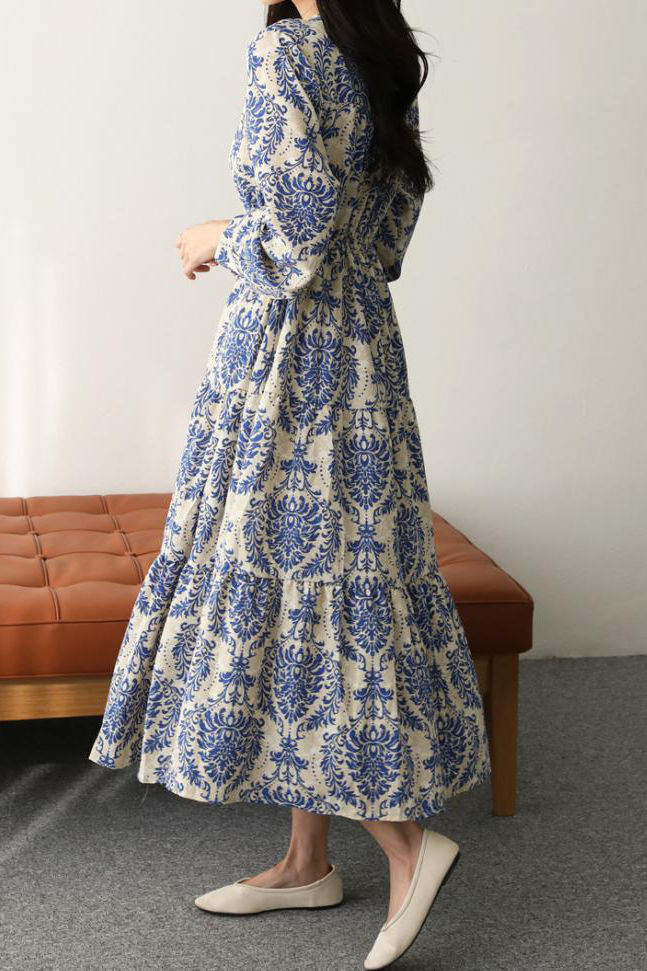 French Elegant Printed V-Neck Dress - liwisi