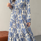 French Elegant Printed V-Neck Dress - liwisi