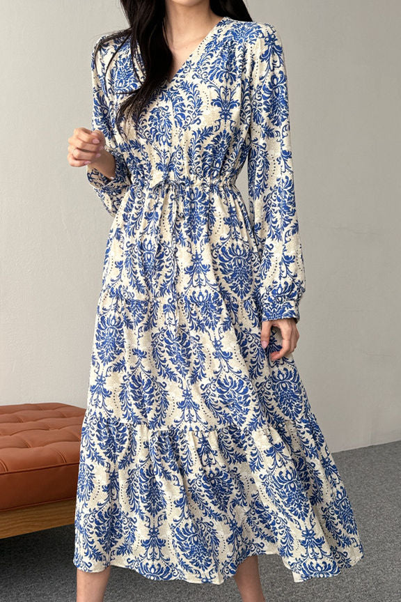 French Elegant Printed V-Neck Dress - liwisi