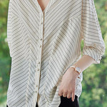 Elegant Striped Small V-Neck Five-Point Sleeve Shirt - liwisi