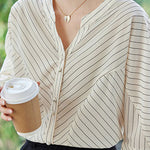 Elegant Striped Small V-Neck Five-Point Sleeve Shirt - liwisi