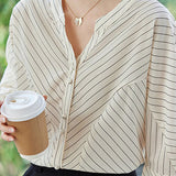 Elegant Striped Small V-Neck Five-Point Sleeve Shirt - liwisi