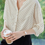 Elegant Striped Small V-Neck Five-Point Sleeve Shirt - liwisi