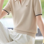 Elegant Polo Collar Short Sleeve Knit Top - liwisi