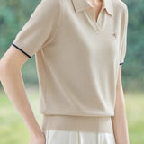 Elegant Polo Collar Short Sleeve Knit Top - liwisi