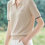 Elegant Polo Collar Short Sleeve Knit Top - liwisi