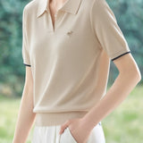 Elegant Polo Collar Short Sleeve Knit Top - liwisi
