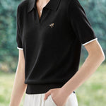 Elegant Polo Collar Short Sleeve Knit Top - liwisi