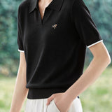 Elegant Polo Collar Short Sleeve Knit Top - liwisi