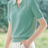 Elegant Polo Collar Short Sleeve Knit Top - liwisi