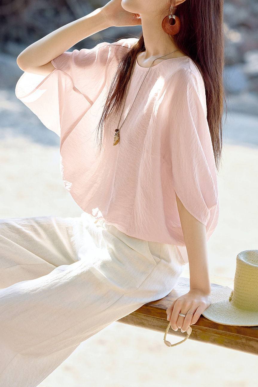 Elegant Batwing Sleeve Crew Neck Shirt - liwisi