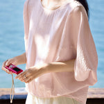 Elegant Batwing Sleeve Crew Neck Shirt - liwisi