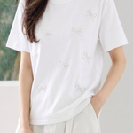Casual Bow Rhinestone T-Shirt - liwisi