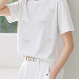 Casual Bow Rhinestone T-Shirt - liwisi