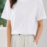 Casual Bow Rhinestone T-Shirt - liwisi