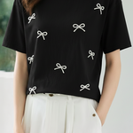 Casual Bow Rhinestone T-Shirt - liwisi