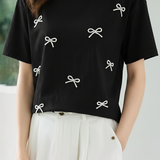 Casual Bow Rhinestone T-Shirt - liwisi