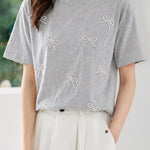 Casual Bow Rhinestone T-Shirt - liwisi
