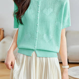 Casual Hollow Out Design Knit Sweater - liwisi