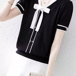 Casual Bow Sailor Collar Knit Sweater - liwisi