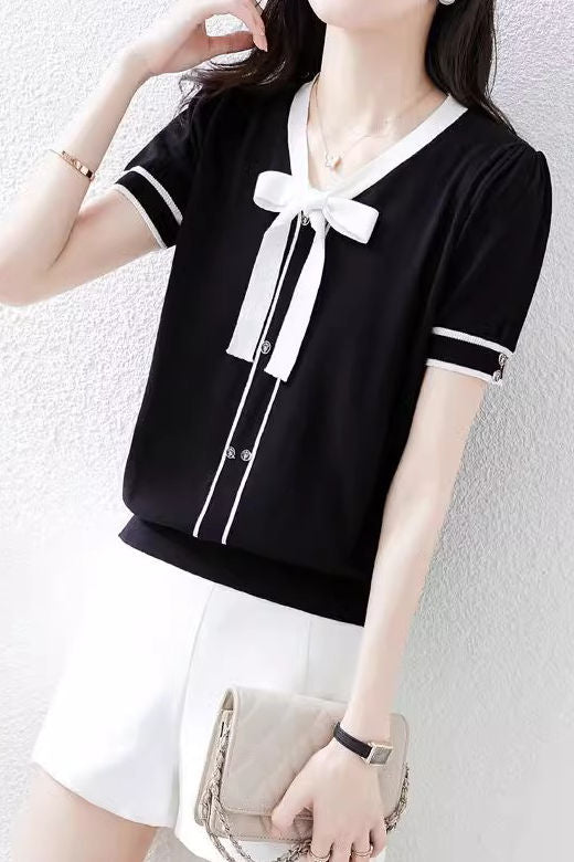 Casual Bow Sailor Collar Knit Sweater - liwisi