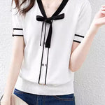 Casual Bow Sailor Collar Knit Sweater - liwisi