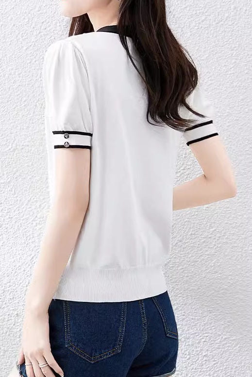 Casual Bow Sailor Collar Knit Sweater - liwisi